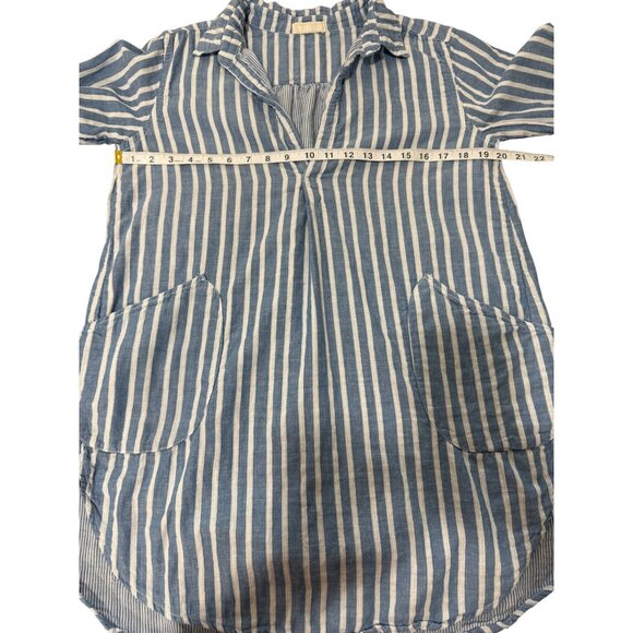 CP Shades Womens Collared Top Striped Blue Tunic Pockets Cotton Size S - Picture 5 of 8